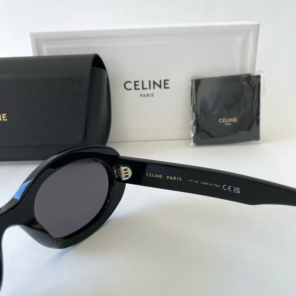 NWT CELINE Oval Triomphe Sunglasses, Black Acetate, 100% AUTHENTIC!! - Picture 9 of 10